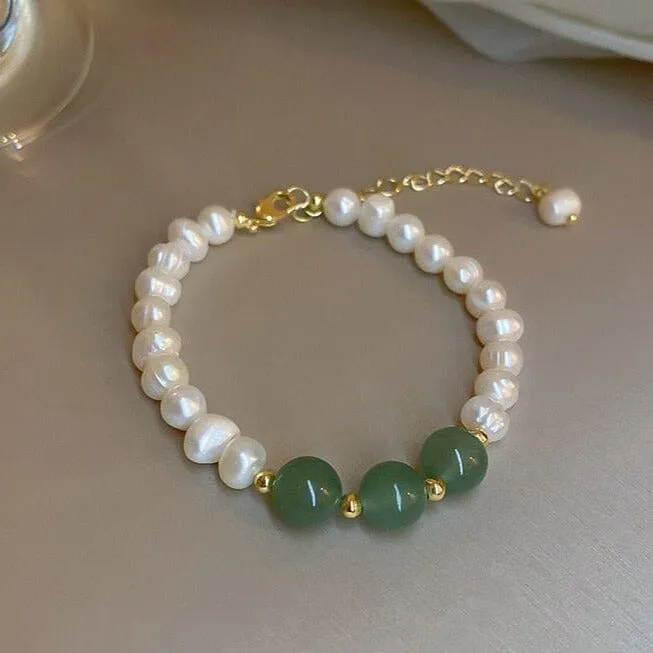 Elegant Green Agate Stone Freshwater Baroque Pear Bracelet