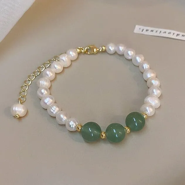 Elegant Green Agate Stone Freshwater Baroque Pear Bracelet