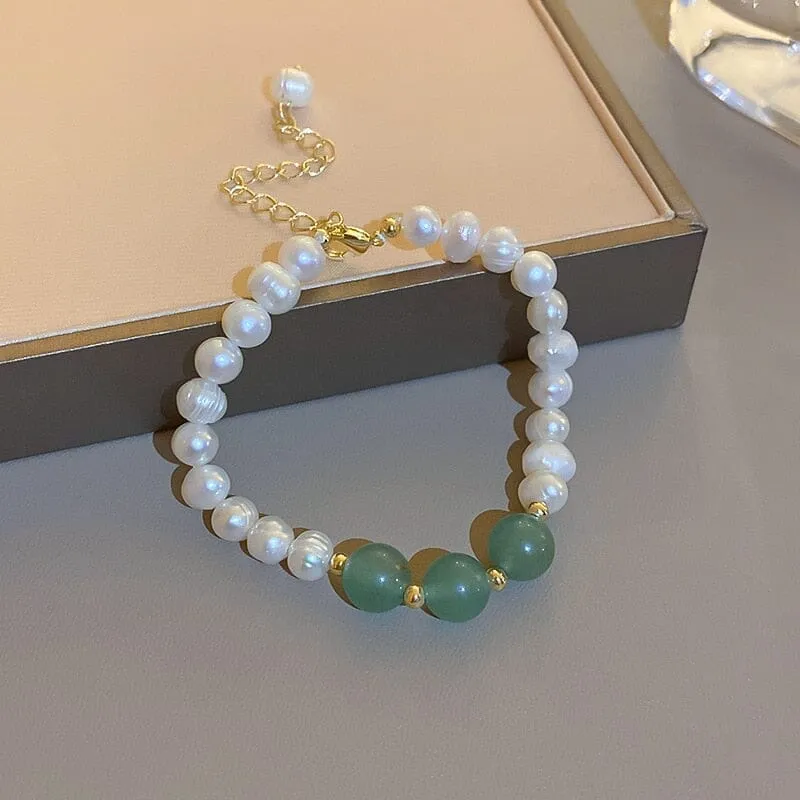 Elegant Green Agate Stone Freshwater Baroque Pear Bracelet