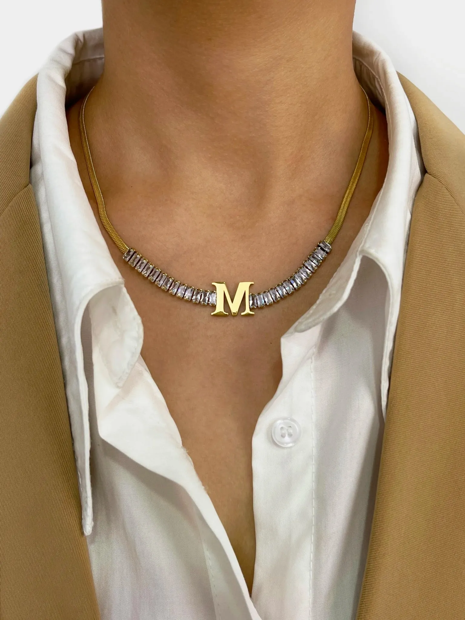 Elegant Initial Choker Necklace - Peri'sbox Stainless Steel Gold PVD Plated