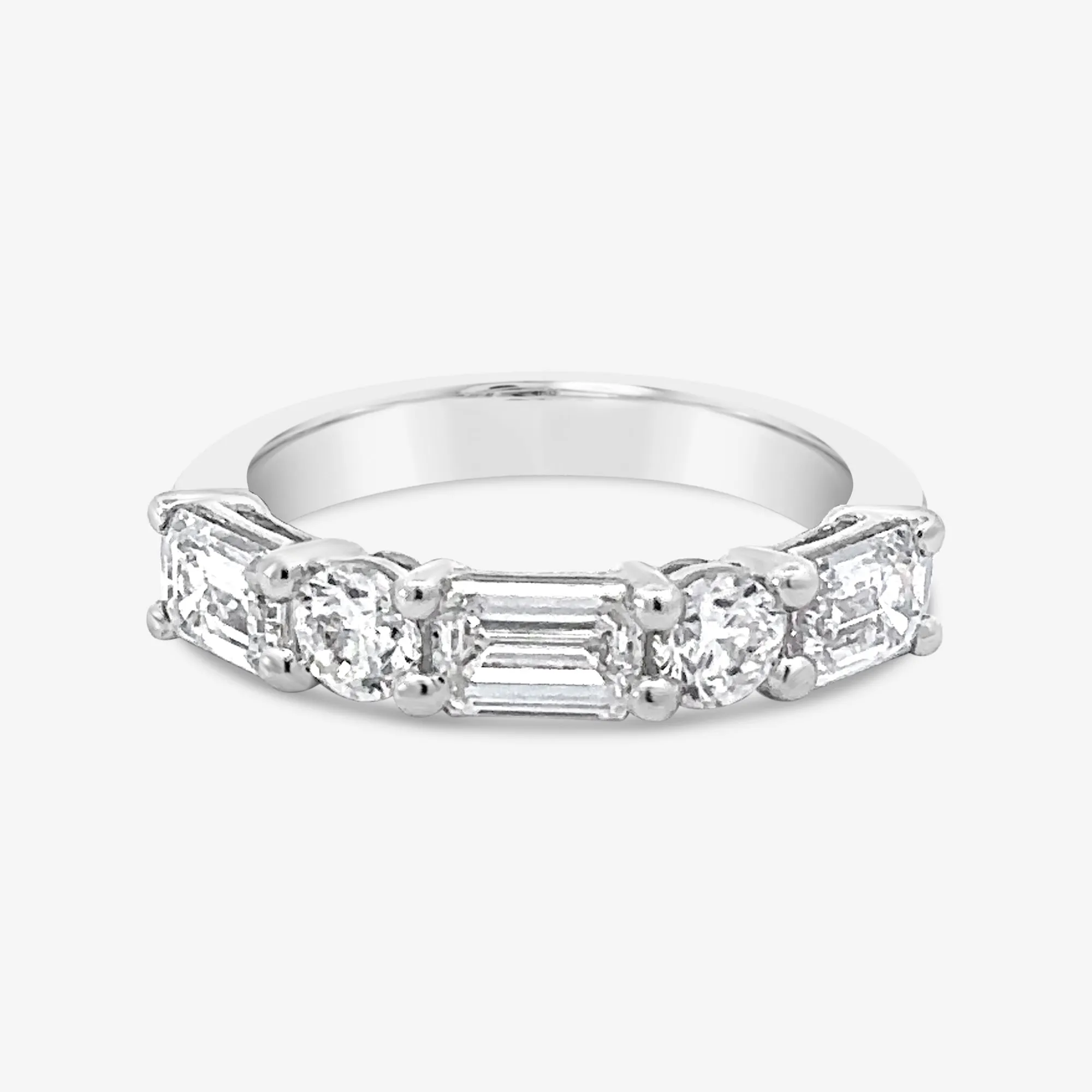 Emerald Cut & Round Diamond Halfway Ring