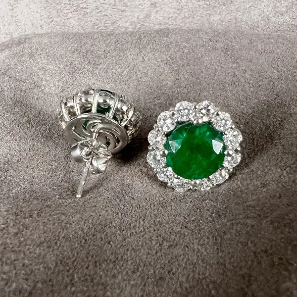 Estate Emerald & Diamond Stud Earrings