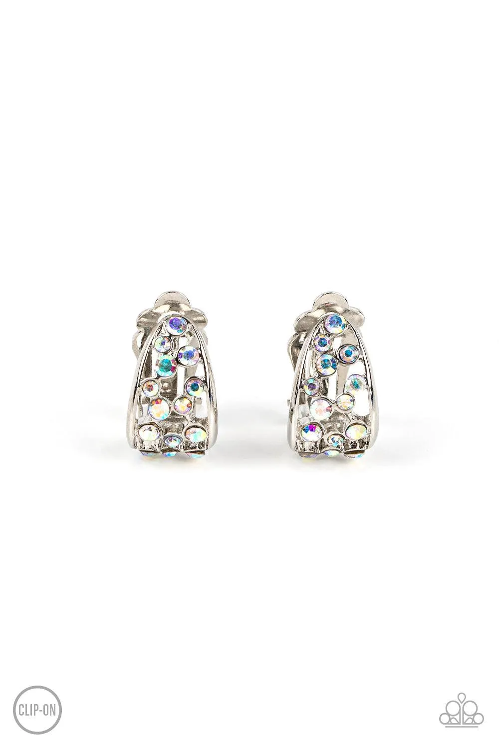 Extra Effervescent Multi Iridescent Rhinestone Clip-On Earrings - Paparazzi Accessories