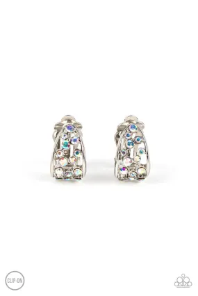 Extra Effervescent Multi Iridescent Rhinestone Clip-On Earrings - Paparazzi Accessories