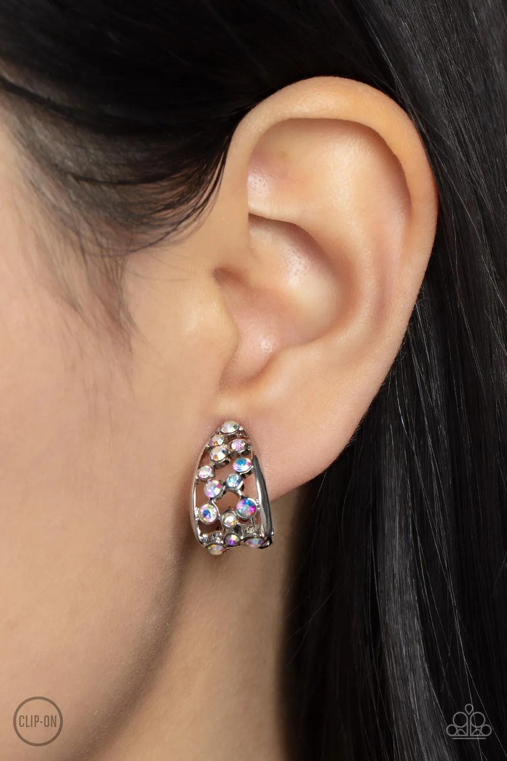 Extra Effervescent Multi Iridescent Rhinestone Clip-On Earrings - Paparazzi Accessories