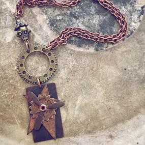 flight // steampunk riveted propeller & gears choker necklace