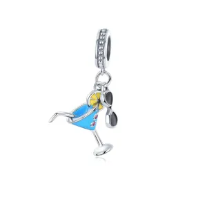 Fun in the Sun Martini & Sunglasses Vacation Dangle Charm 925 Sterling Silver