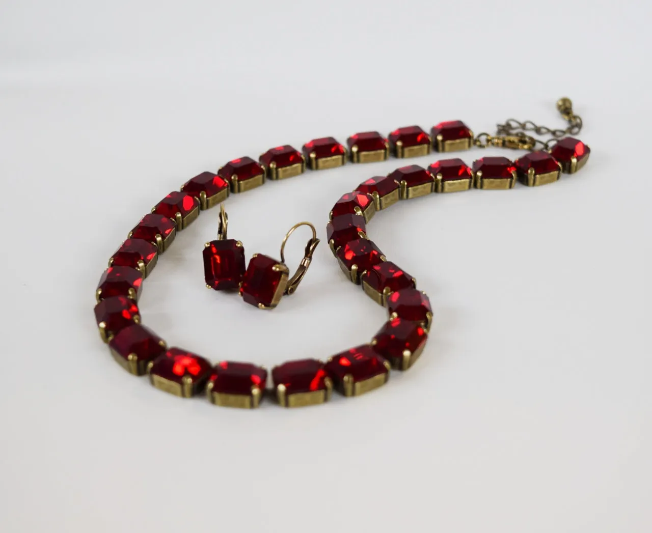 Garnet Swarovski Crystal Collet Necklace - Small Octagon