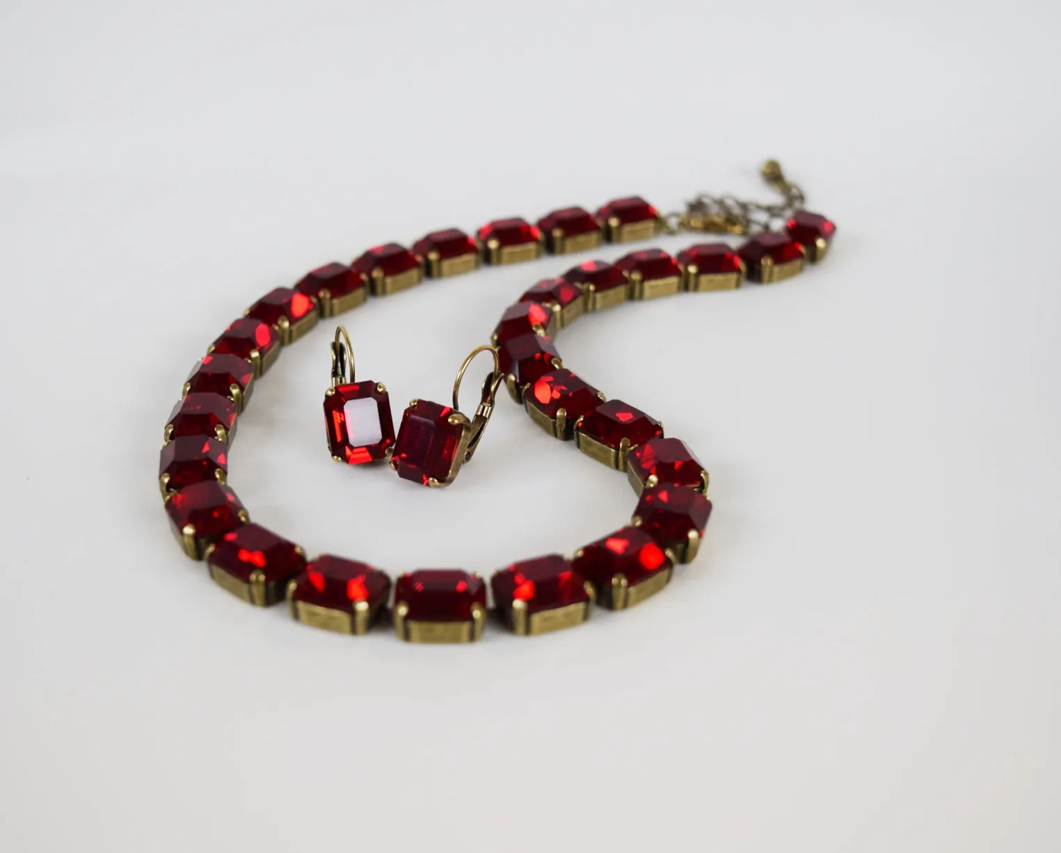 Garnet Swarovski Crystal Collet Necklace - Small Octagon