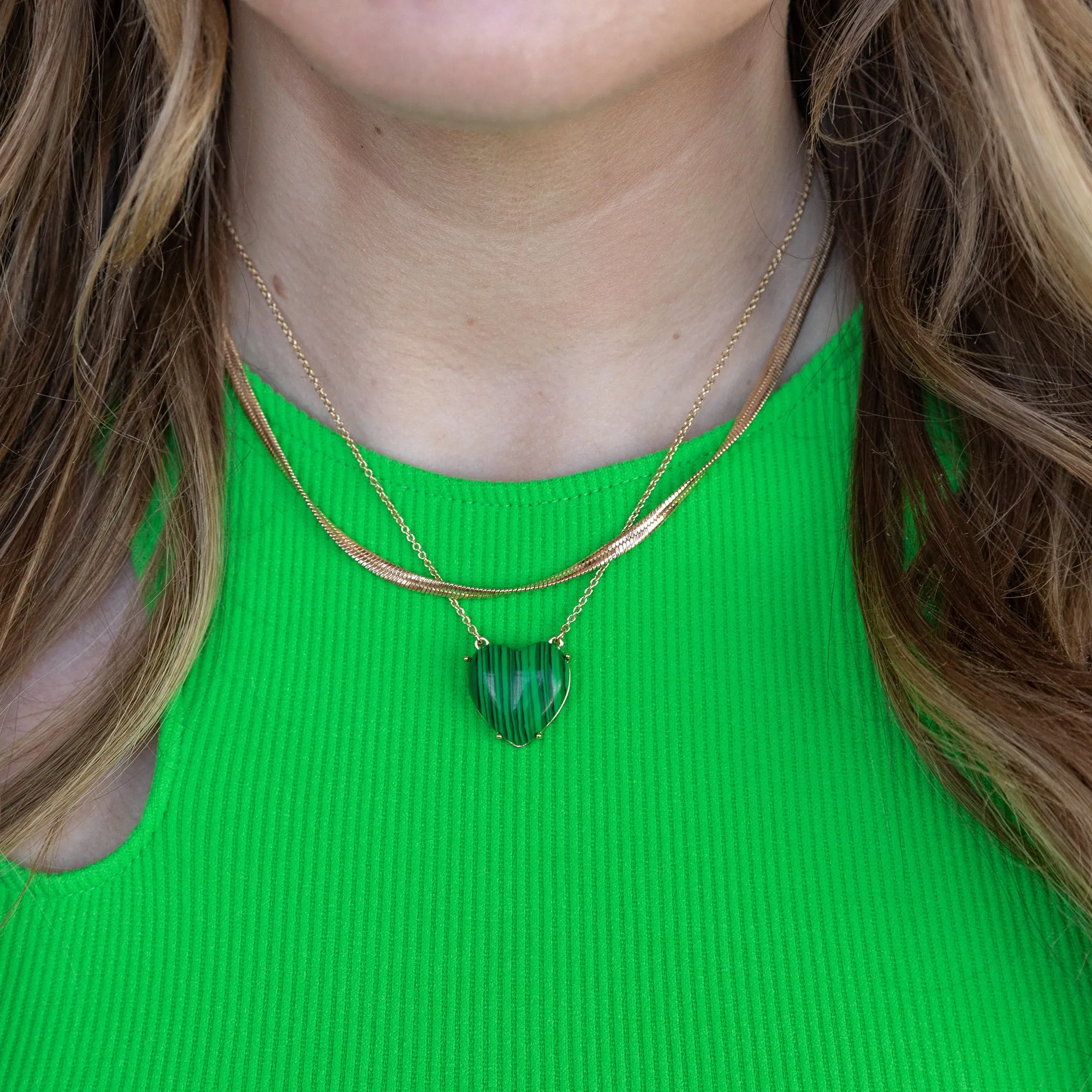 Gemstone Heart Necklace, Reconstituted Malachite