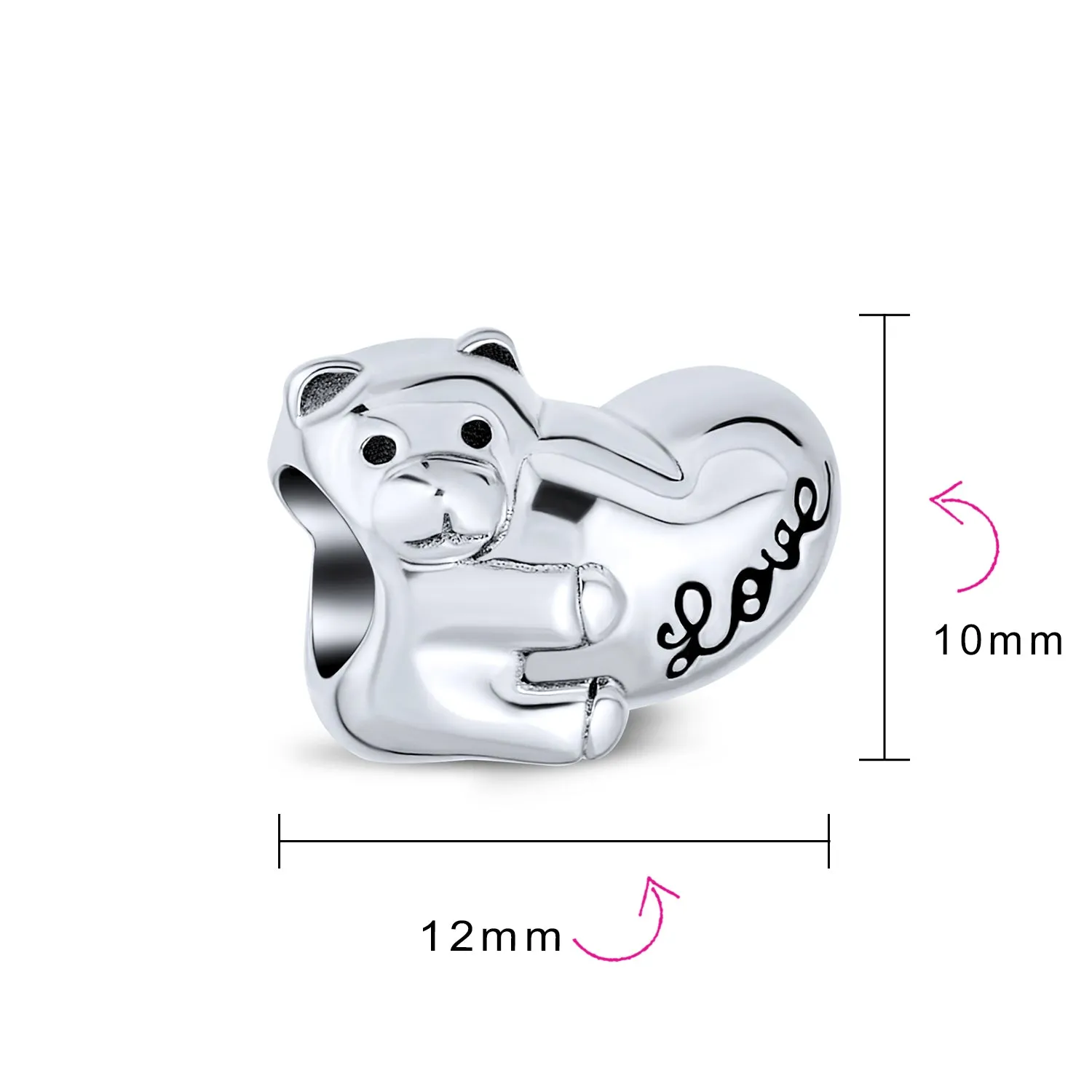 Heart & Stuffed Elephant Teddy Bear Hug Charm Bead 925 Sterling Silver