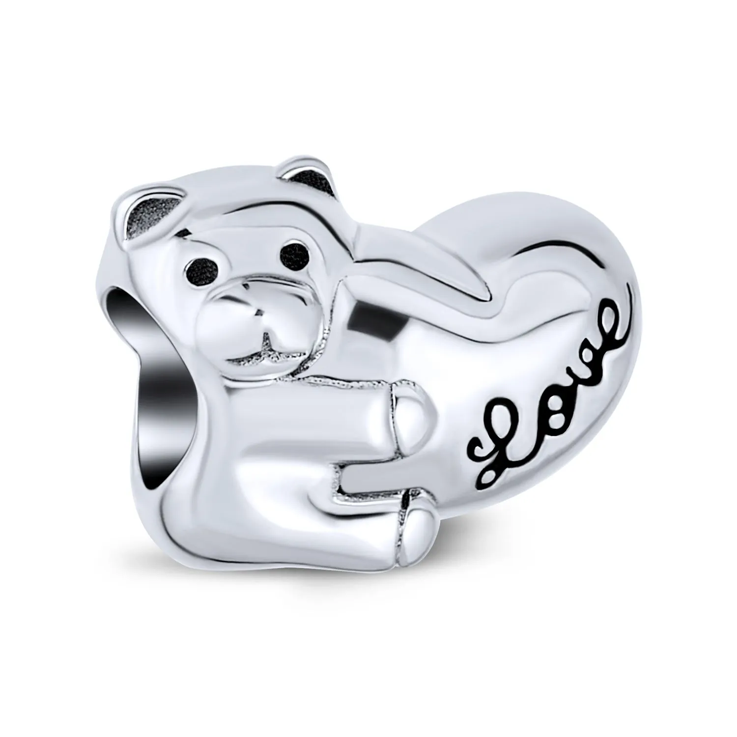 Heart & Stuffed Elephant Teddy Bear Hug Charm Bead 925 Sterling Silver