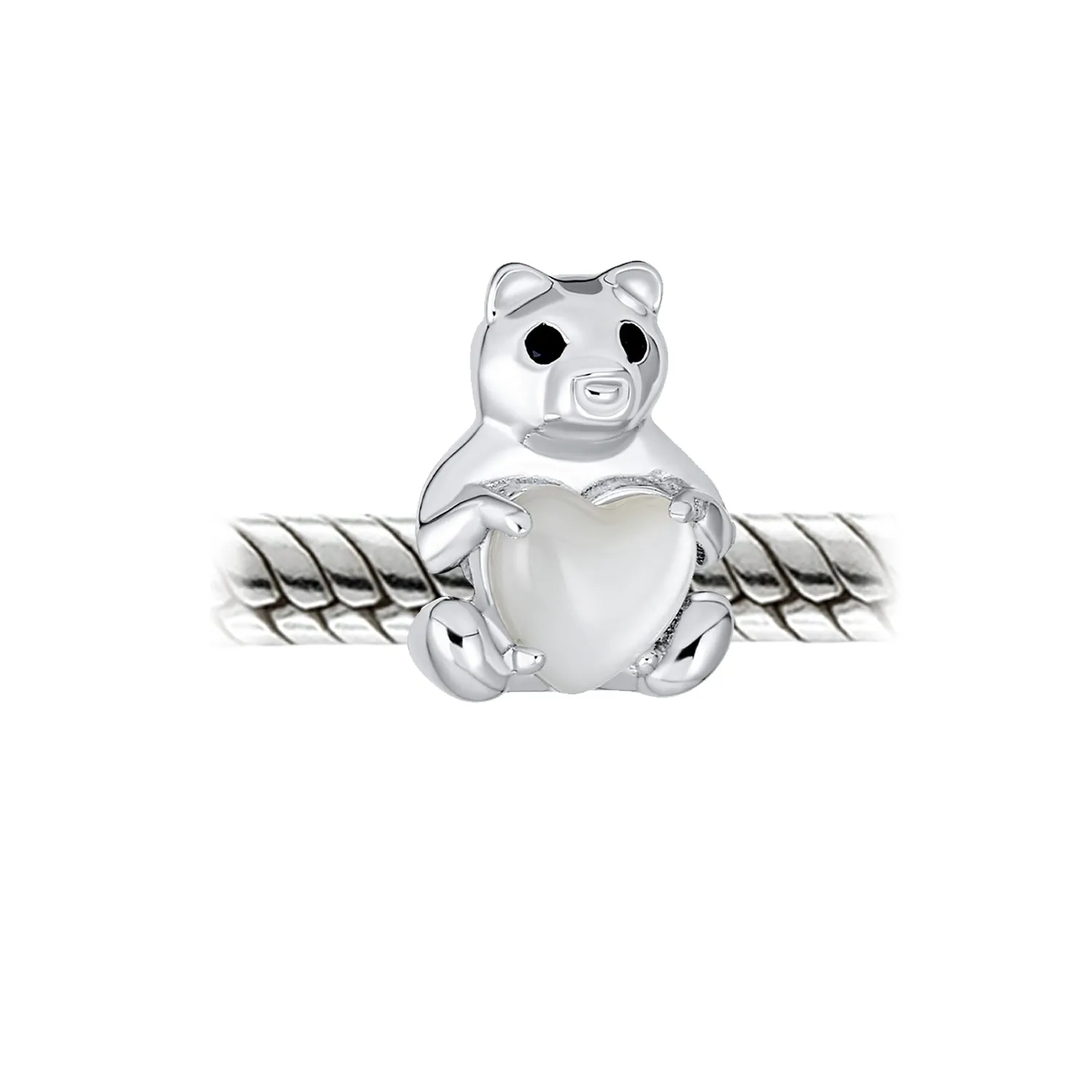 Heart & Stuffed Elephant Teddy Bear Hug Charm Bead 925 Sterling Silver