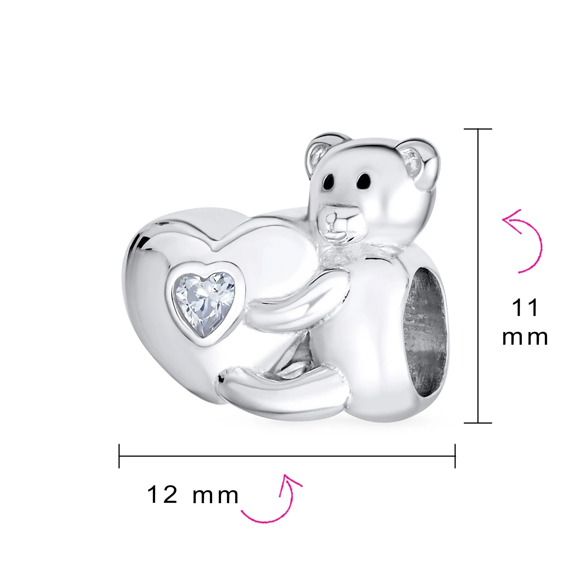 Heart & Stuffed Elephant Teddy Bear Hug Charm Bead 925 Sterling Silver