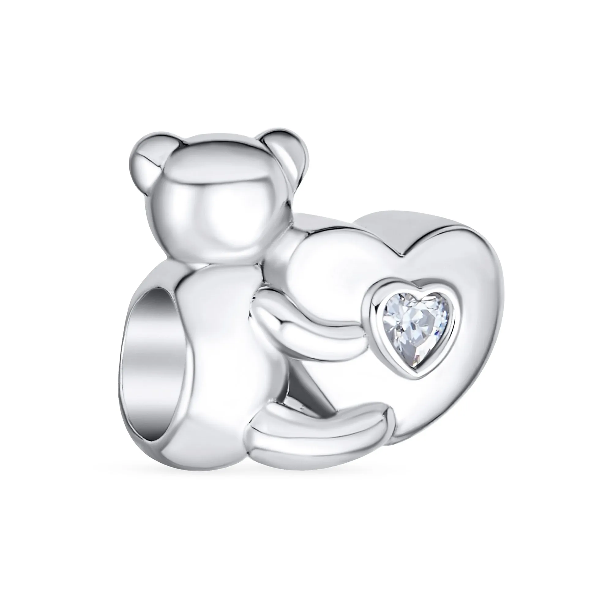 Heart & Stuffed Elephant Teddy Bear Hug Charm Bead 925 Sterling Silver