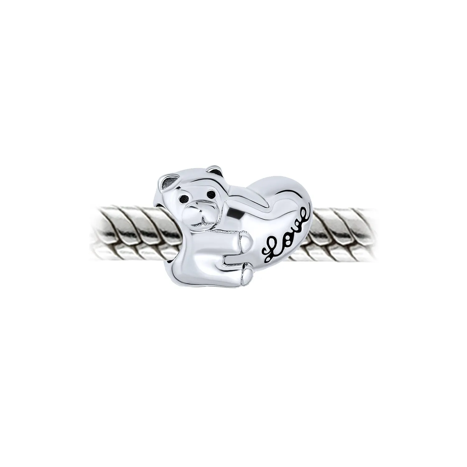 Heart & Stuffed Elephant Teddy Bear Hug Charm Bead 925 Sterling Silver