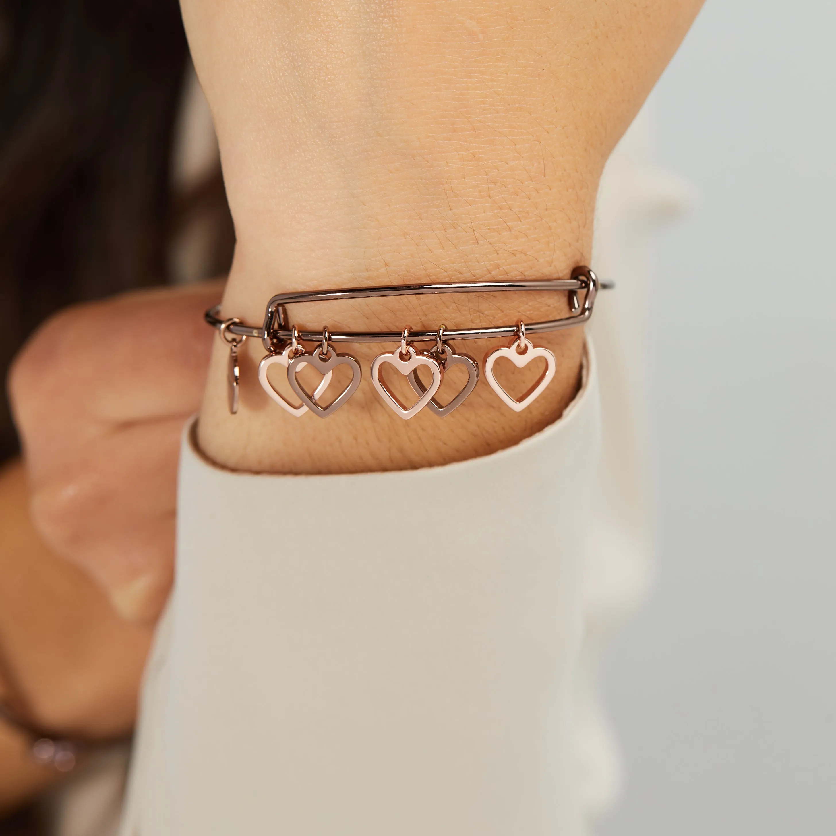 Hearts Multi-Charm Bangle Bracelet