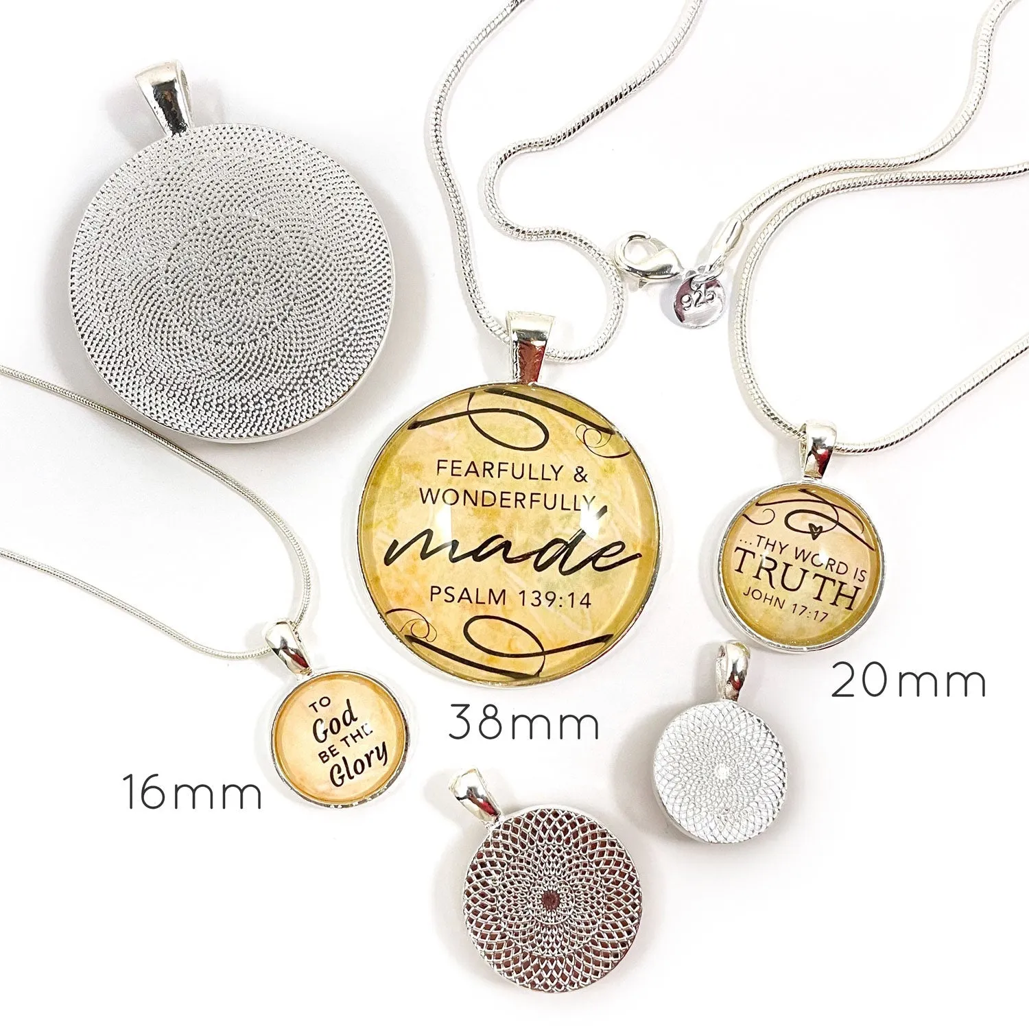 I AM Forgiven, Psalm 103:12 – Christian Affirmations Scripture Pendant Necklace (2 Sizes) – Jewelry Set