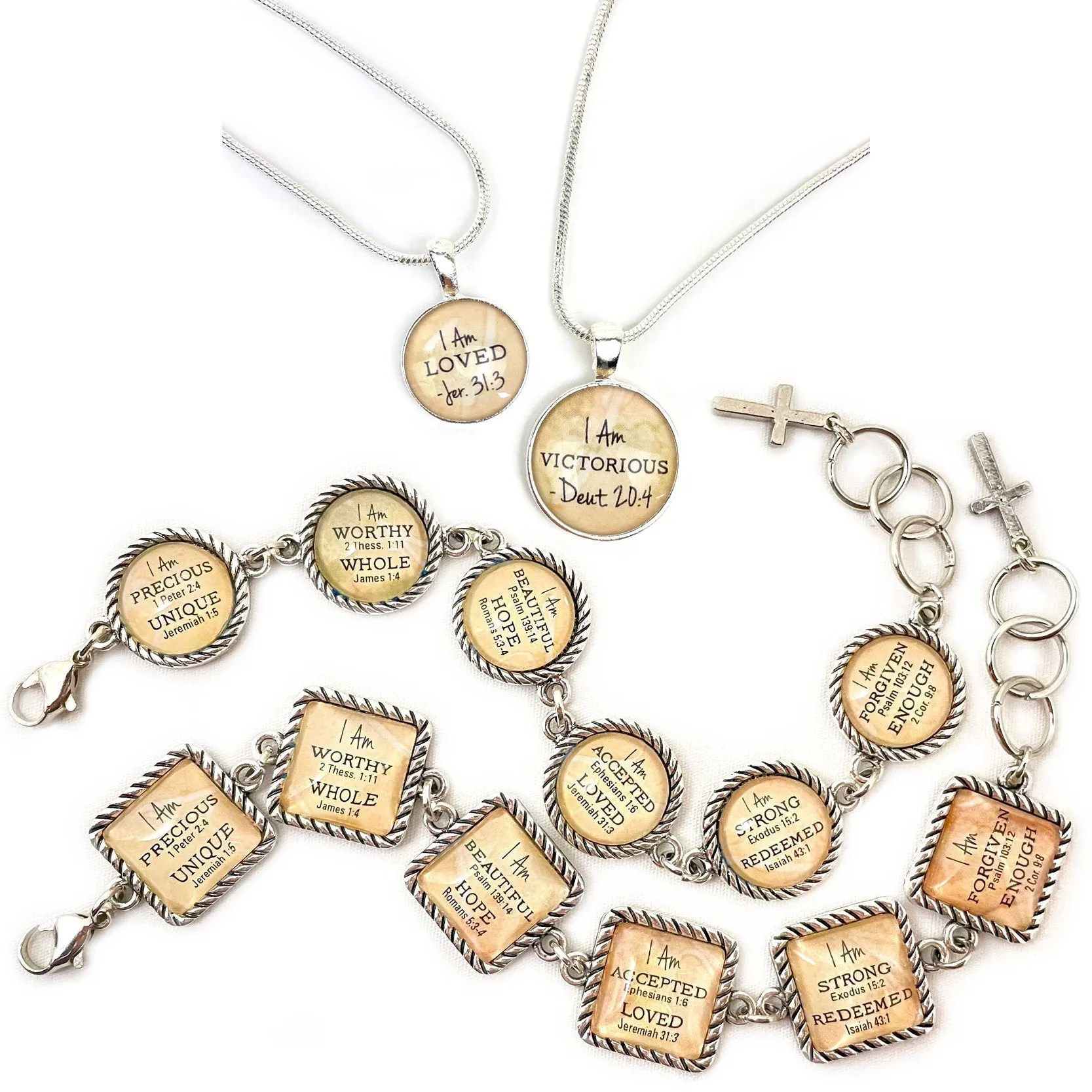 I AM Forgiven, Psalm 103:12 – Christian Affirmations Scripture Pendant Necklace (2 Sizes) – Jewelry Set