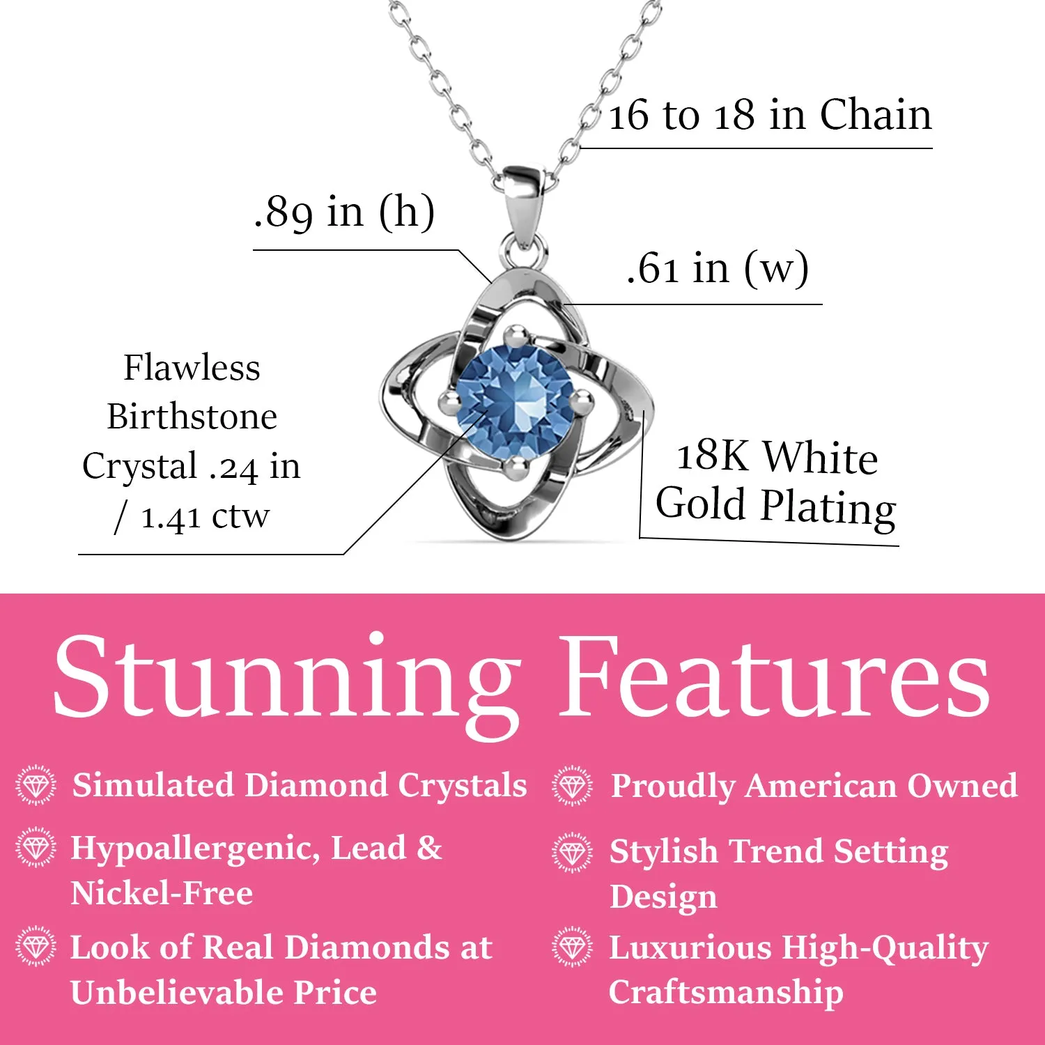 Infinity 18k White Gold Plated Birthstone Flower Necklace with Simulated Diamond Crystals