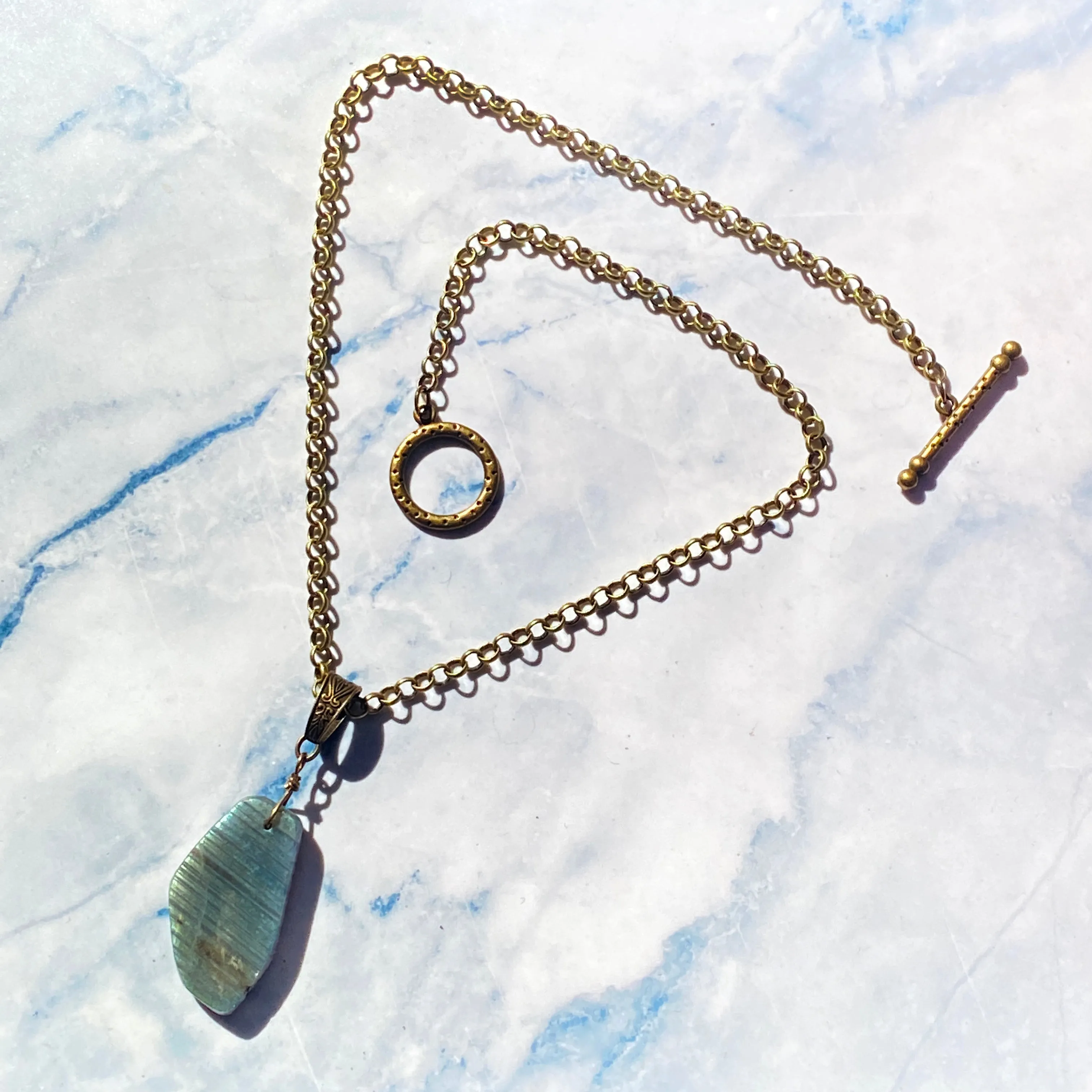 Labradorite gemstone Pendant on Brass Chain necklace