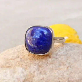 Lapis Lazuli Cushion Ring Handmade Ring, Statement Ring, Lapis lazuli Ring, Birthday Gift Promise Ring Sterling Silver Ring Ring for Her