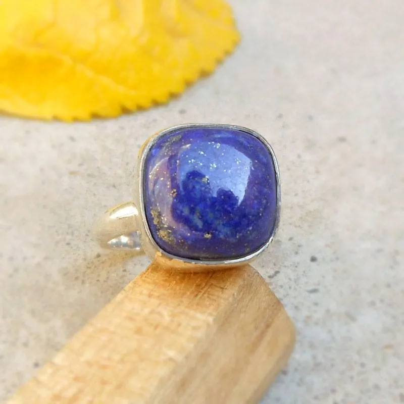 Lapis Lazuli Cushion Ring Handmade Ring, Statement Ring, Lapis lazuli Ring, Birthday Gift Promise Ring Sterling Silver Ring Ring for Her