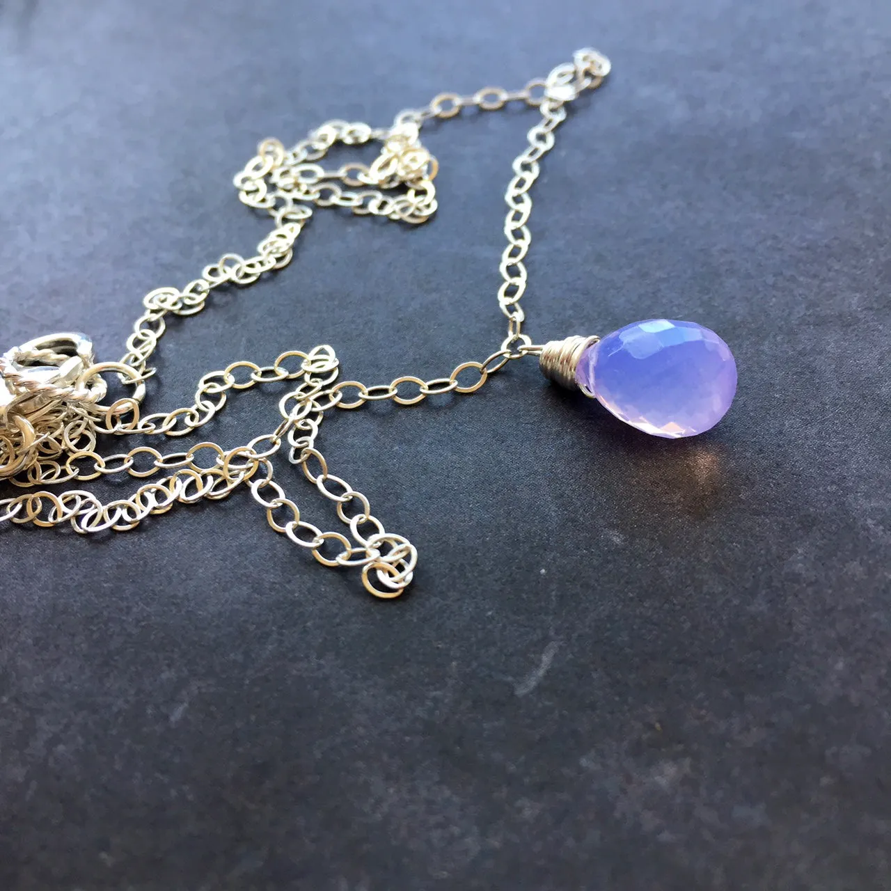 Lavender Scorolite Teardrop Necklace, 3 metal options