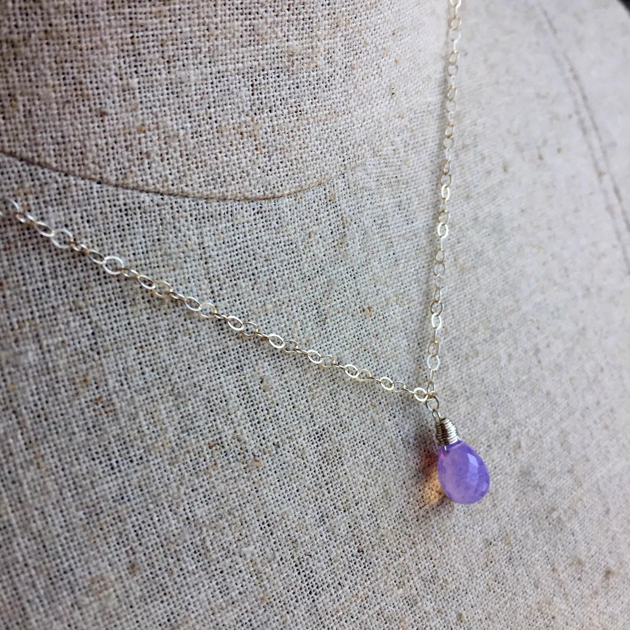 Lavender Scorolite Teardrop Necklace, 3 metal options