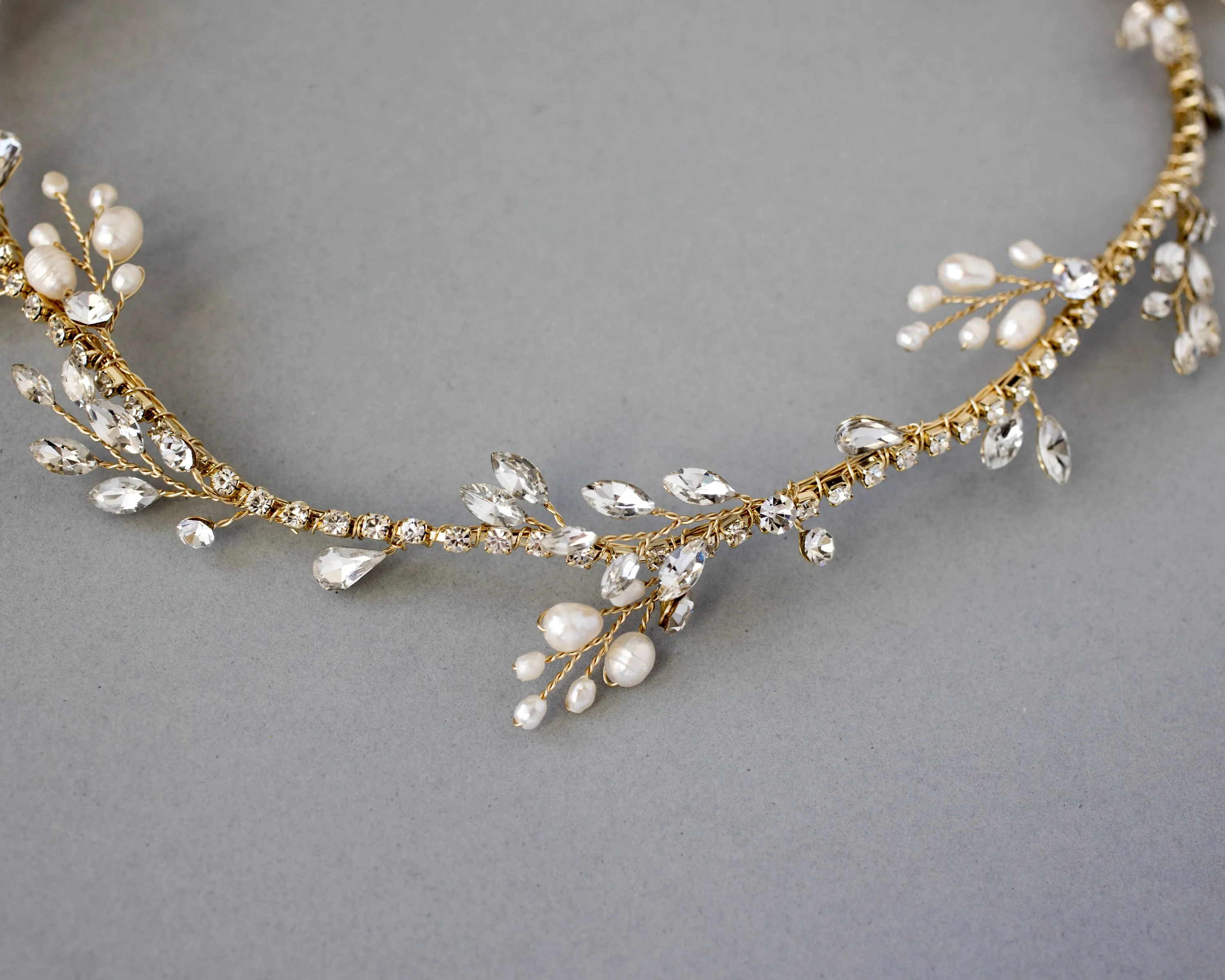 Light Gold Cultured Pearl Vine Headband