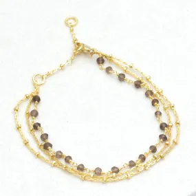 Lite Triple Layer Smoky Bead Bracelet Stack - Gold Plate