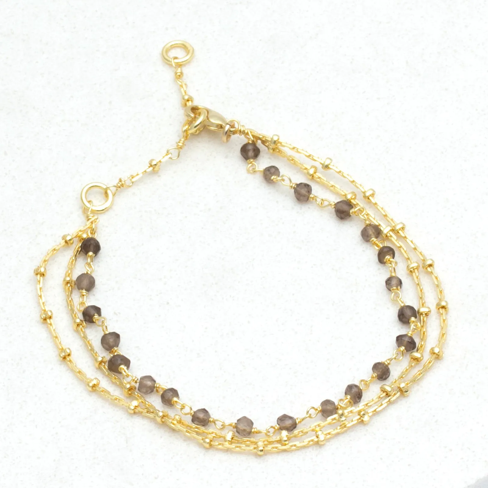 Lite Triple Layer Smoky Bead Bracelet Stack - Gold Plate