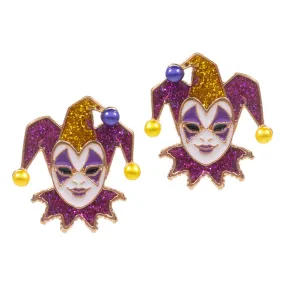 Mardi Gras Glittered Jester Pierrot Stud Earrings