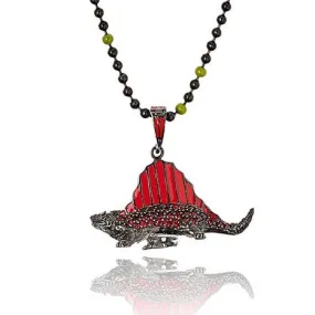 MCL Design Sterling Silver Dinosaur Pendant with True Red Enamel & Red Sapphires