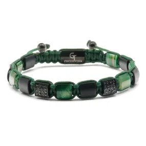 Men's GREEN TIGER EYE, MATTE ONYX Flat bead Bracelet - One Size Fits All