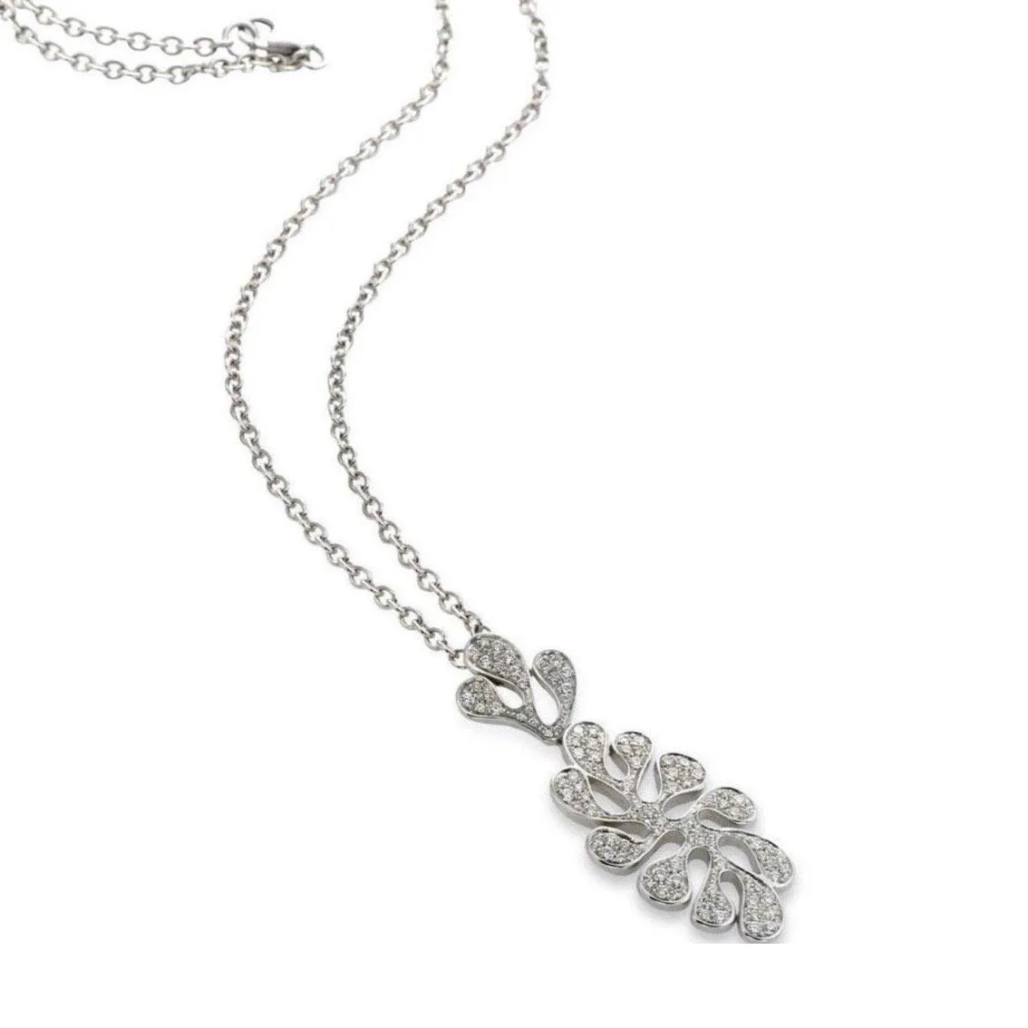 Miseno - Sea Leaf - Pendant Necklace with Diamonds, 18k White Gold