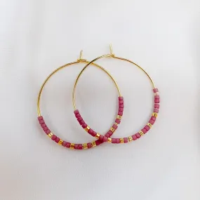 Miyuki Bead Hoop Earrings in Magenta