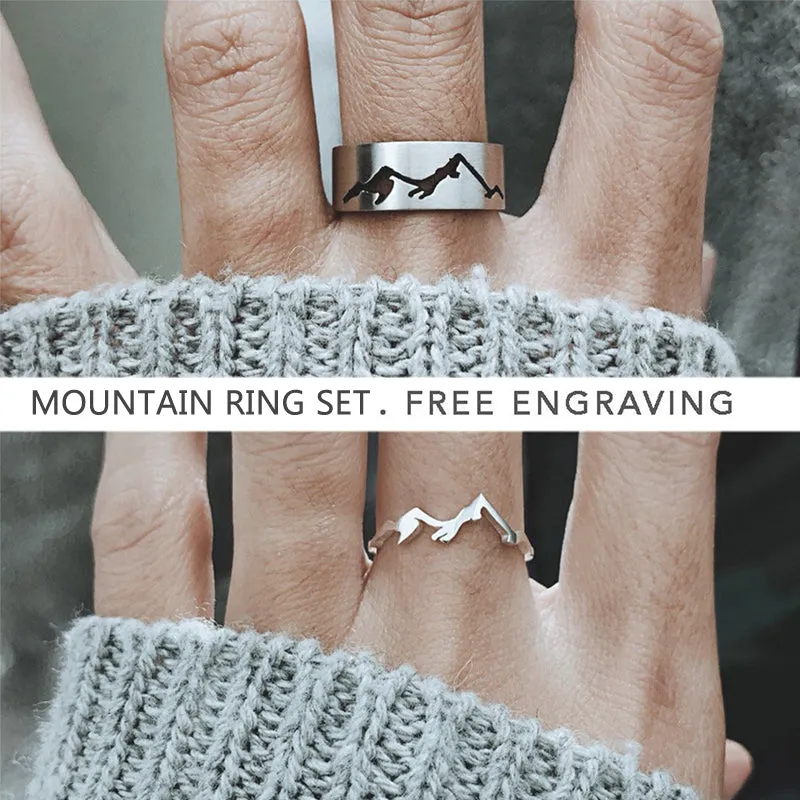 Mountain Couple Rings 925 Silver Promise Ring Set His and Hers Matching Ring For Couples Valentine's Day Gift