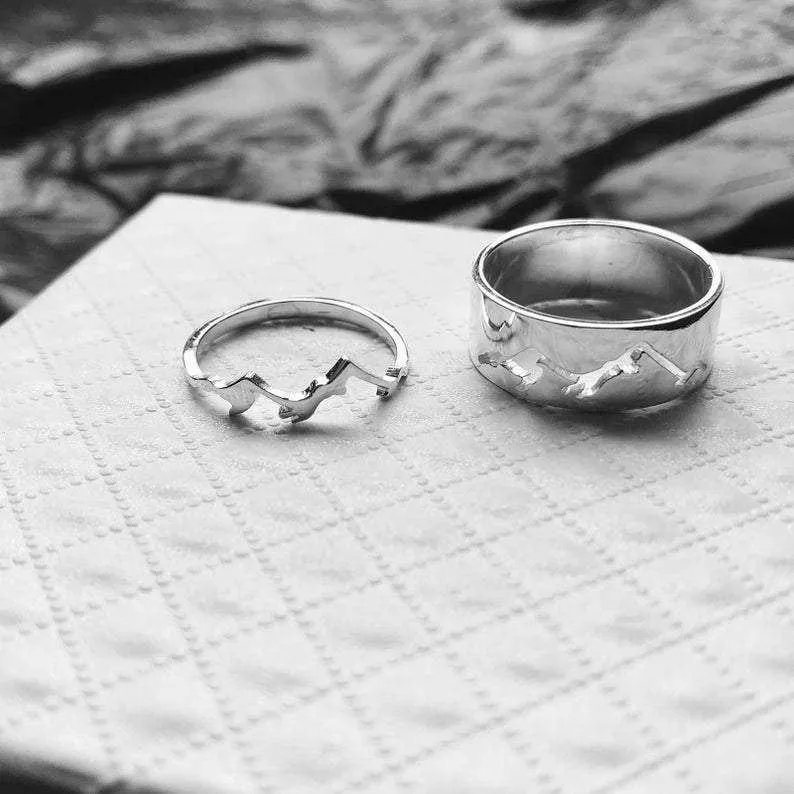 Mountain Couple Rings 925 Silver Promise Ring Set His and Hers Matching Ring For Couples Valentine's Day Gift