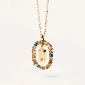 Multistone Letter D Oval Pendant