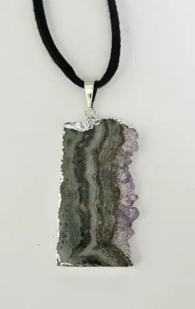 Necklace, Amethyst with Geode Slab on Black Cord