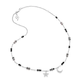 Night Sky Necklace ~ Silver & Black Diamond Beads