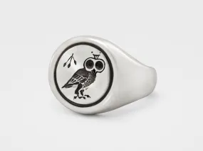 Owl Signet Ring in Sterling Silver