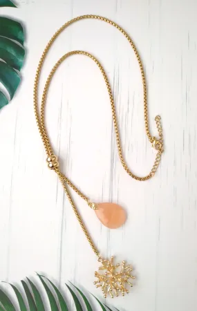 Peach Jade with Branch Coral Slider Necklace