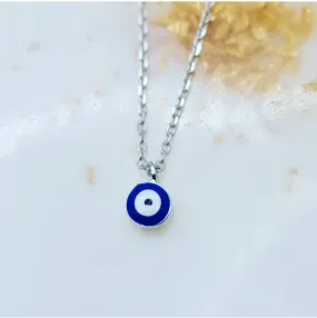 Petite Poppy Blue evil eye necklace silver