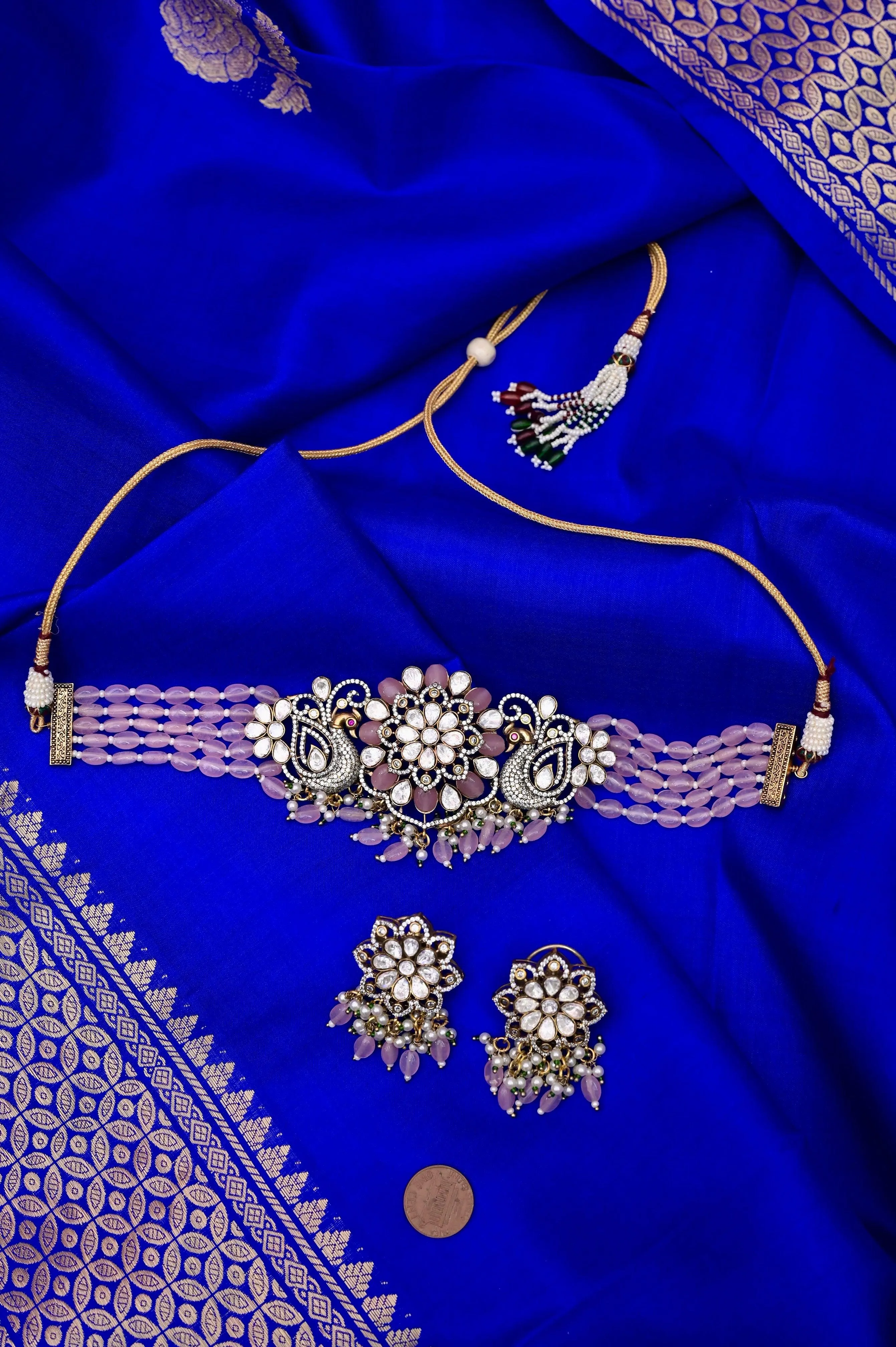 Pink Color Choker Necklace set with Monalisa Stone Work