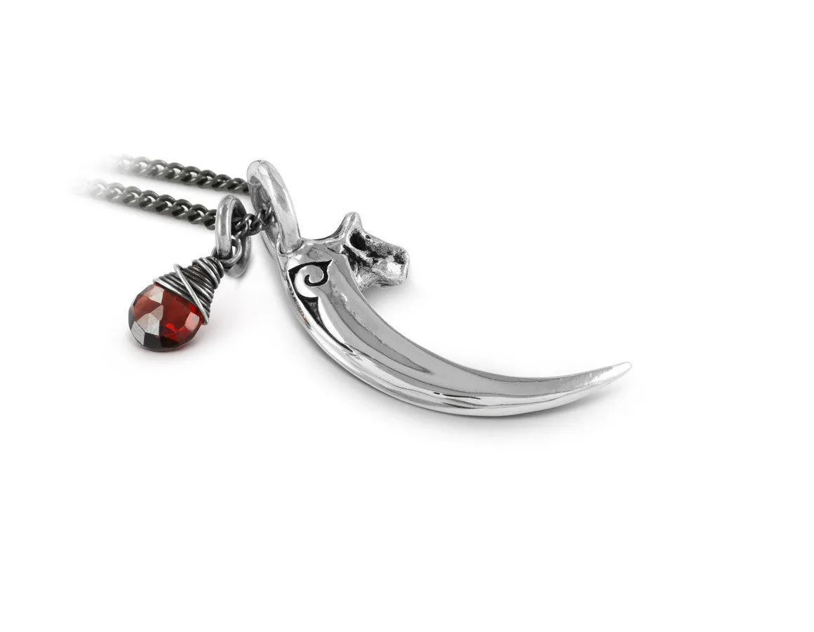 Raven Talon Necklace with Garnet - Silver