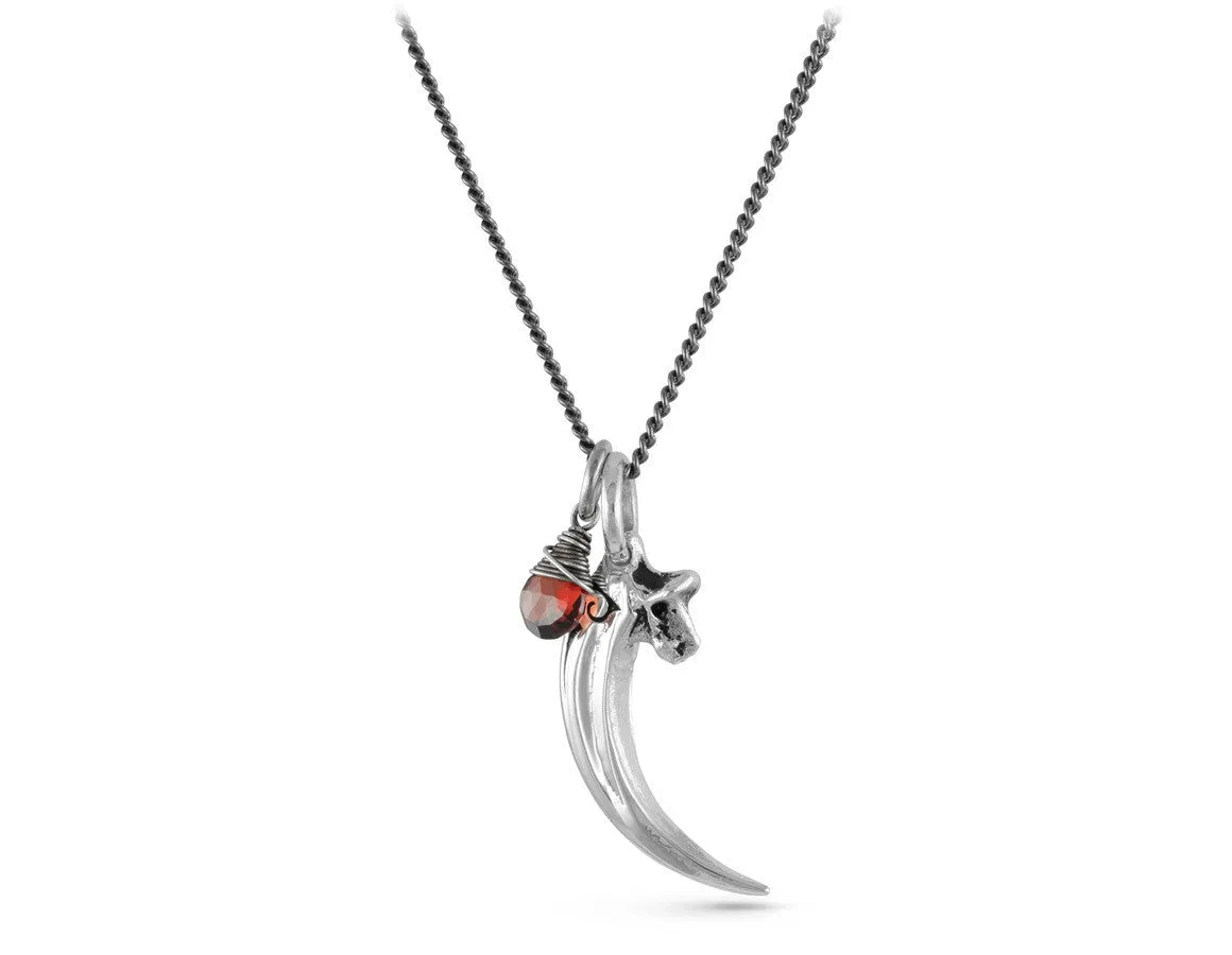 Raven Talon Necklace with Garnet - Silver