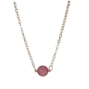 Rose Gold Dainty Druzy Pendant Chain Necklace