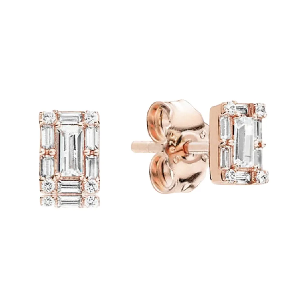 ROSE GOLD SILVER 925 RECTANGULAR ZIRCONIA STUD EARRINGS